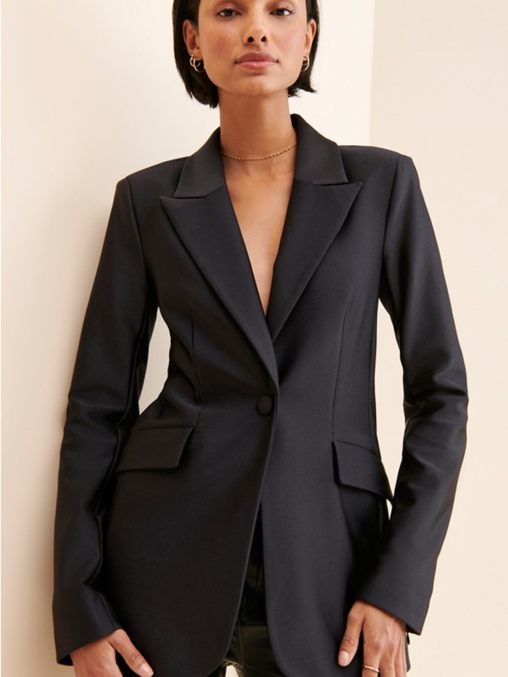 Good American Scuba Black Single-Button Blazer